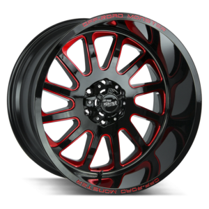 The M17 Wheel by Off Road Monster in Gloss Black Candy Red Milled