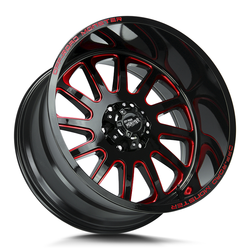 The M17 Wheel by Off Road Monster in Gloss Black Candy Red Milled