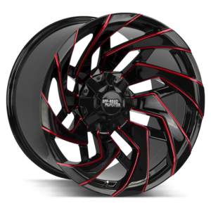 The M24 Wheel by Off Road Monster in Gloss Black Candy Red Milled