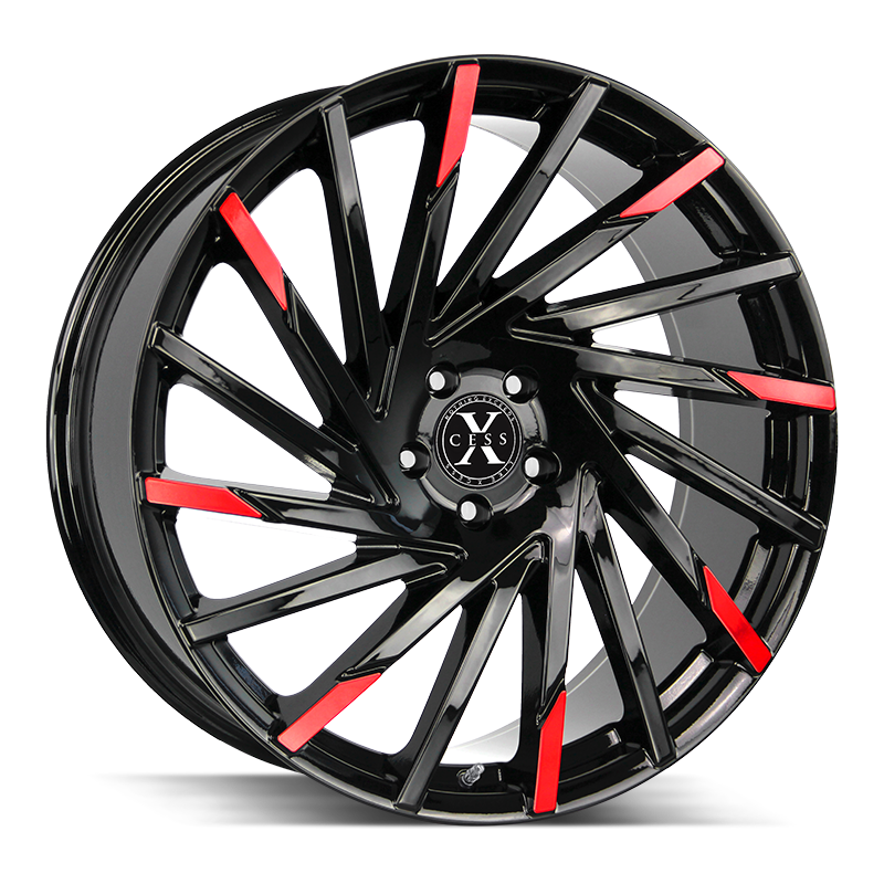 The X02 Wheel by Xcess in Gloss Black Machined Red Tips